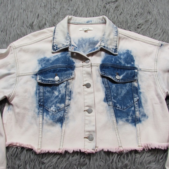 PacSun Jean Jacket Cropped Acid Pink Size M/L - Picture 2 of 4